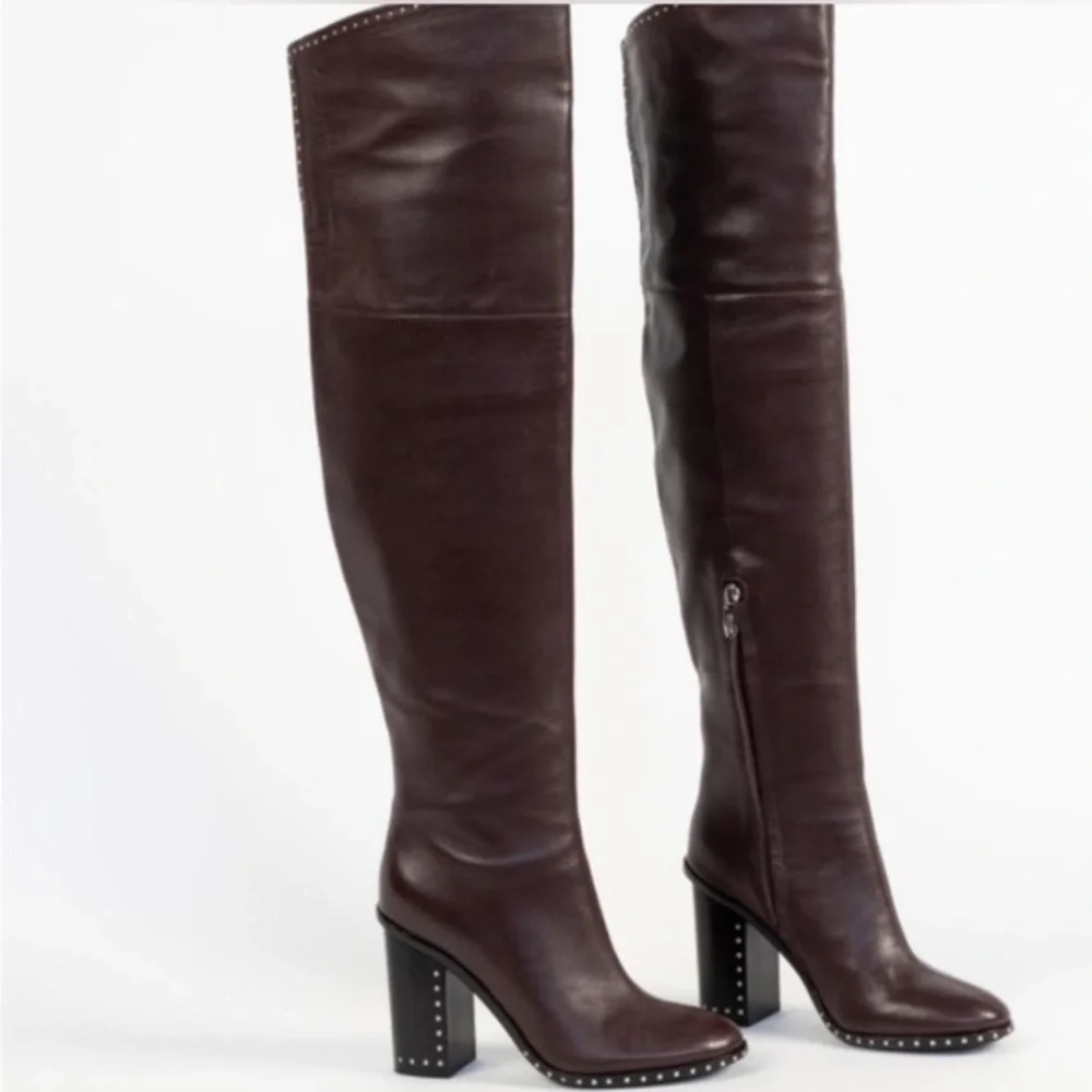 Sigerson Morrison $580 burgundy over the knee leather boots w/ stud details sz 8